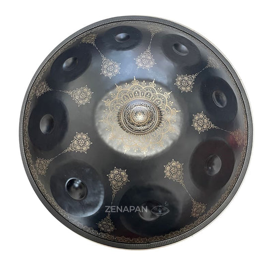 Handpan, frequence 432hz, frequence 440hz, hang drum, hang, gamme sol mineur, Zenapan, Do majeur, handpan mandala, acheter handpan, noir